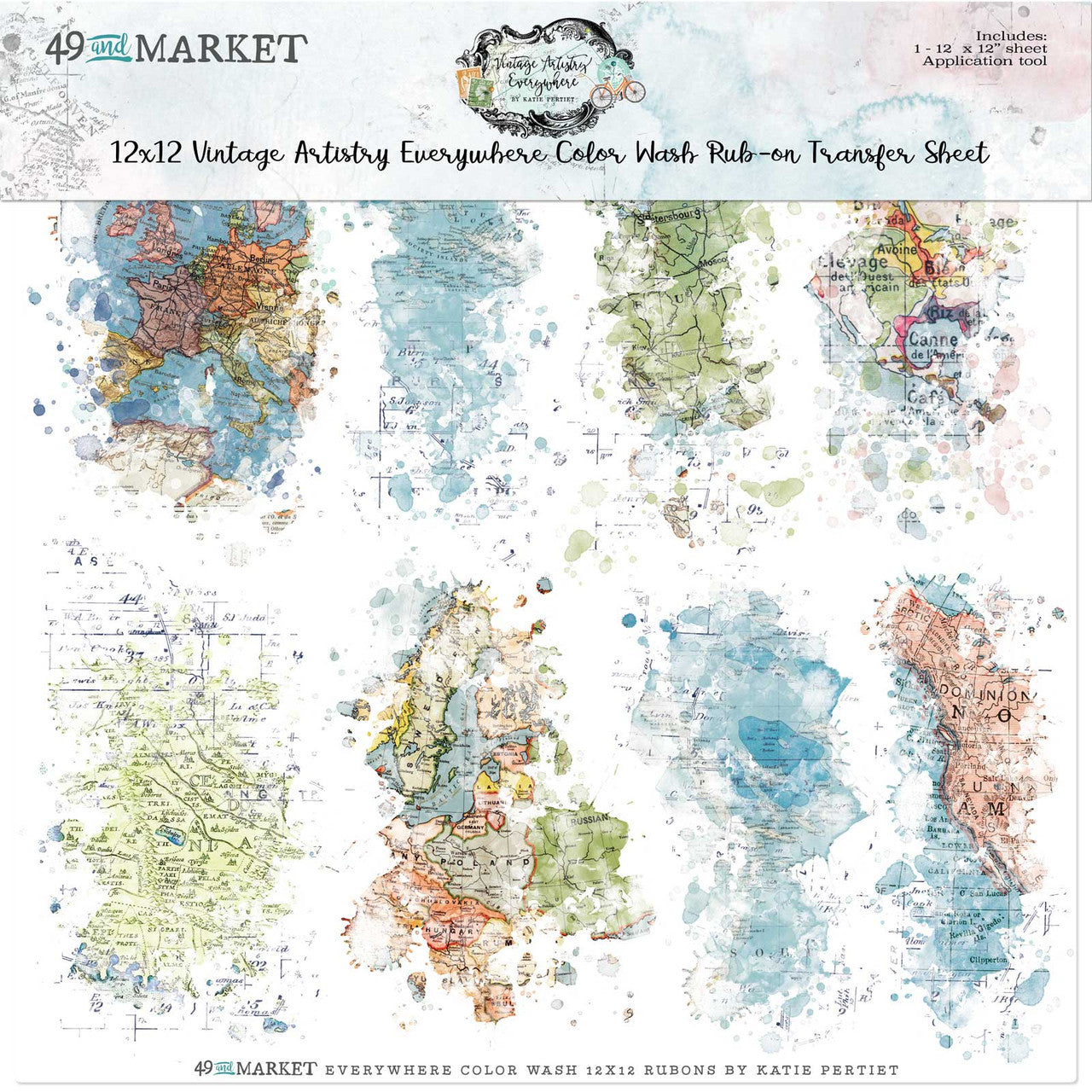 49 and Market Everywhere Color Wash 12x12 Rub On Hoja de transferencia